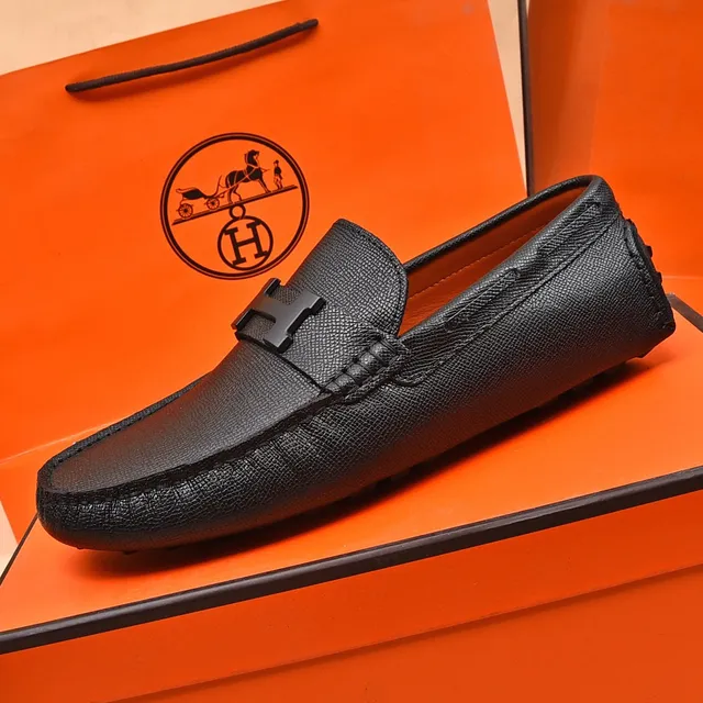 Hermès Oran Black Leather H-Buckle Loafers 5