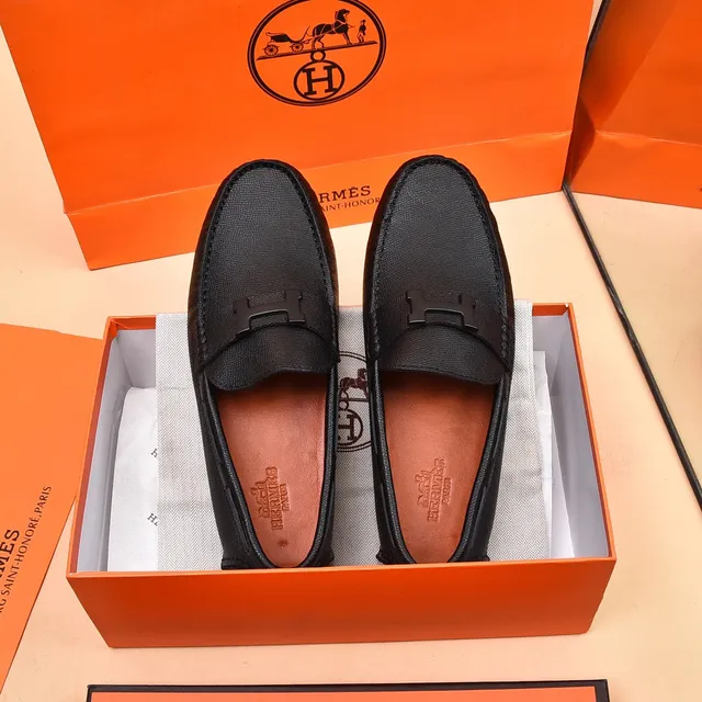 Hermès Oran Black Leather H-Buckle Loafers 8