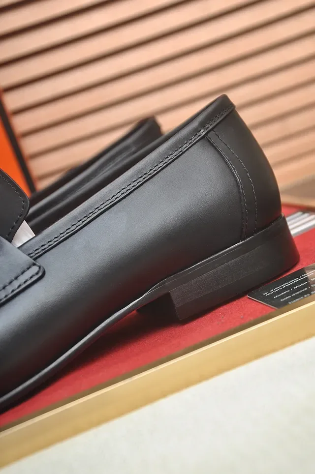 Hermès Oran Black Leather H-Buckle Loafers 2