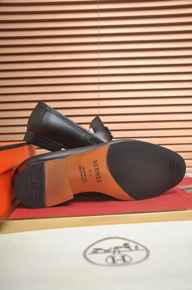 Hermès Oran Black Leather H-Buckle Loafers 3