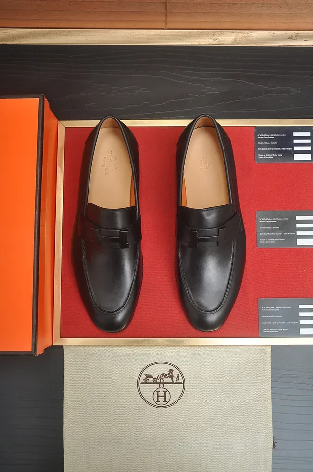 Hermès Oran Black Leather H-Buckle Loafers 5
