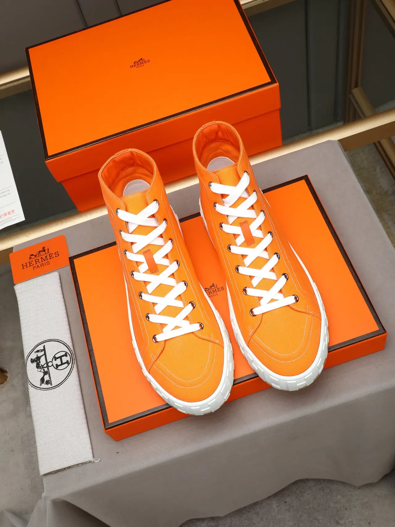 Hermès Oran High Top Orange Toile Lifestyle Sneakers 3