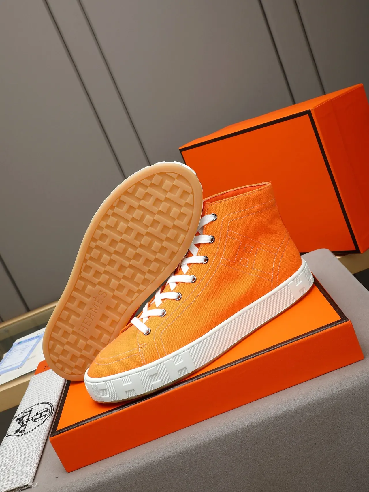Hermès Oran High Top Orange Toile Lifestyle Sneakers 4