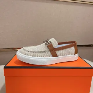 Hermès Oran Loafer 米色和棕色 编织纺织 乐福鞋