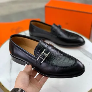 Hermès Oran Loafer 黑色鳄鱼压纹皮革乐福鞋