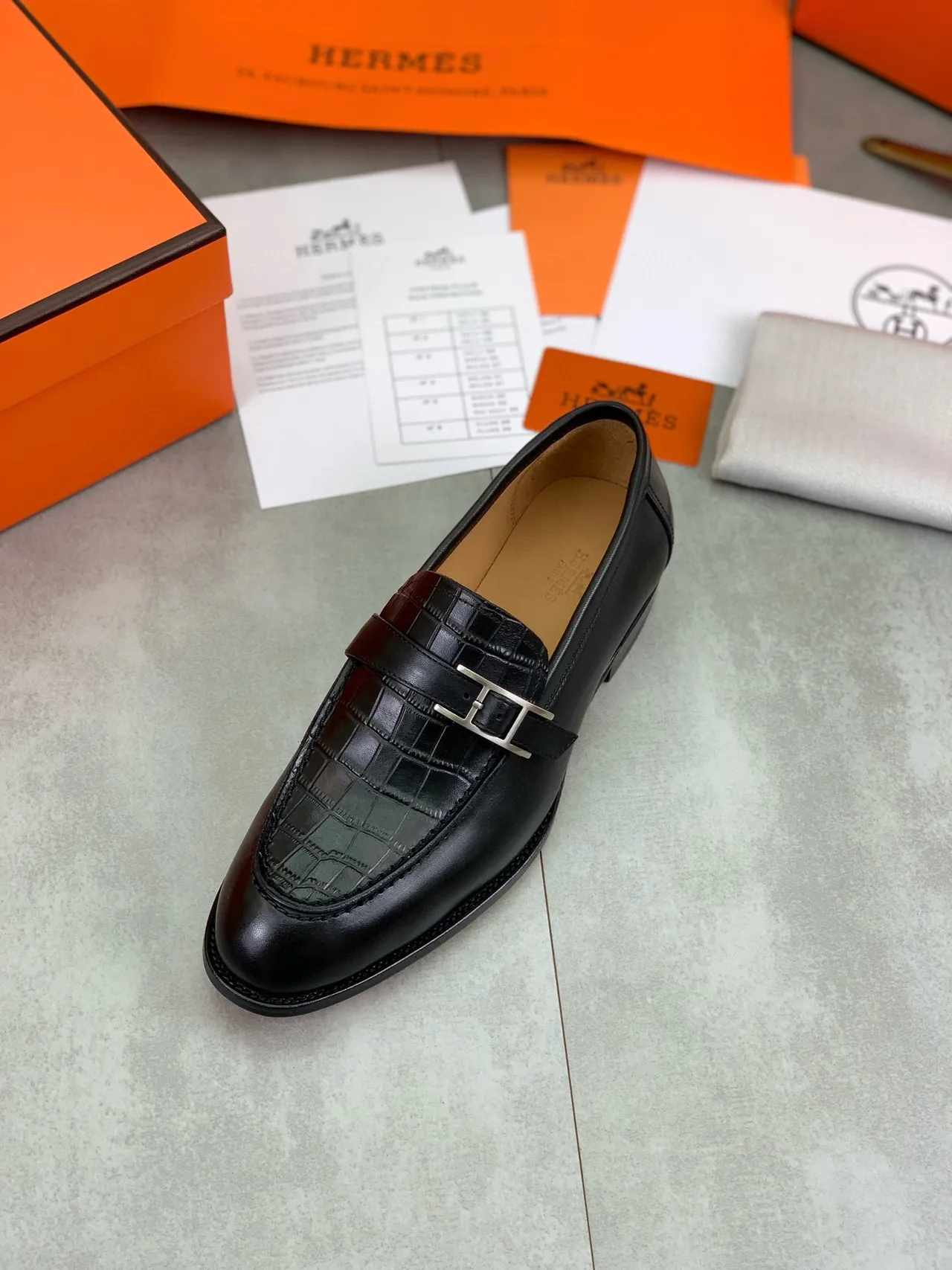 Hermès Oran Loafer Black Crocodile-Embossed Leather Loafers 5