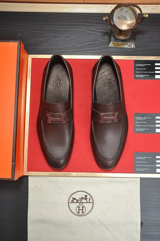 Hermès Oran mocassin cuir texturé marron H-Buckle mocassins 2