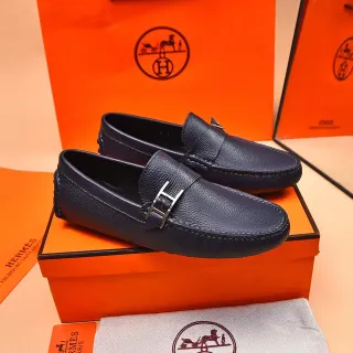 Hermès Oran Loafer أزرق نافي جلد مقشف H-Buckle لوبفر
