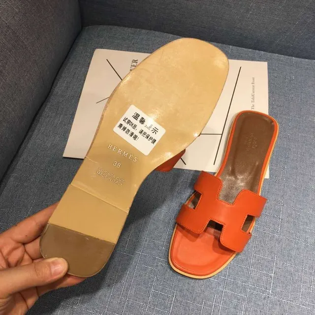Hermès Oran কমলা চামড়ার স্লিপার 2