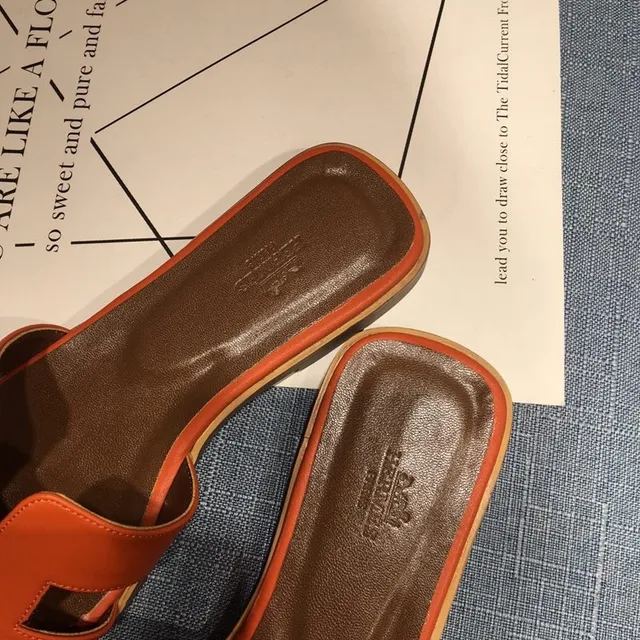 Hermès Oran কমলা চামড়ার স্লিপার 3