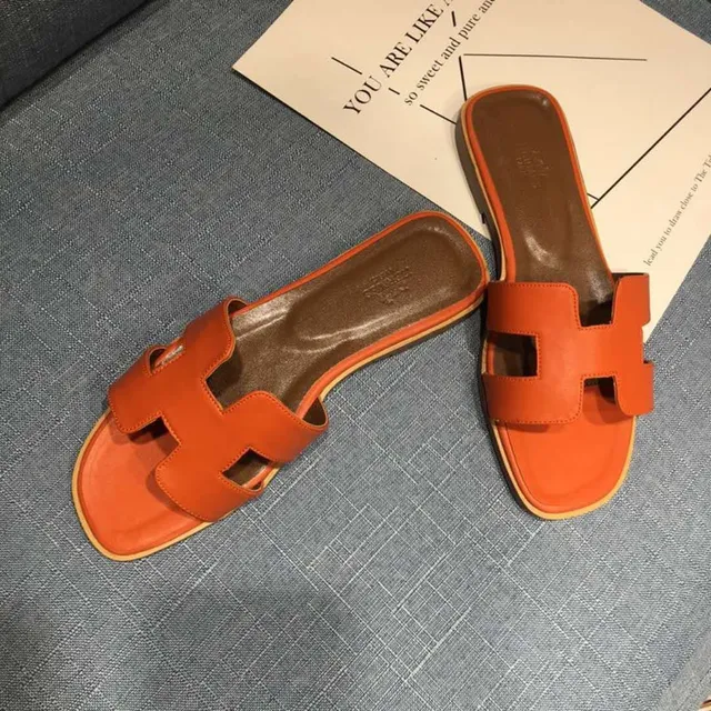 Hermès Oran কমলা চামড়ার স্লিপার 4