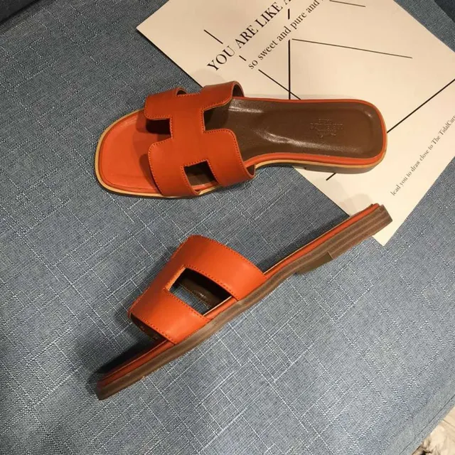Hermès Oran কমলা চামড়ার স্লিপার 5