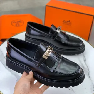 Hermès Oran Platform Loafer 黑色漆皮 流苏带 乐福鞋