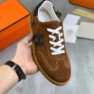 Hermès Oran سنيكر بني غاموس أبيض أربطة أسلوب حياة