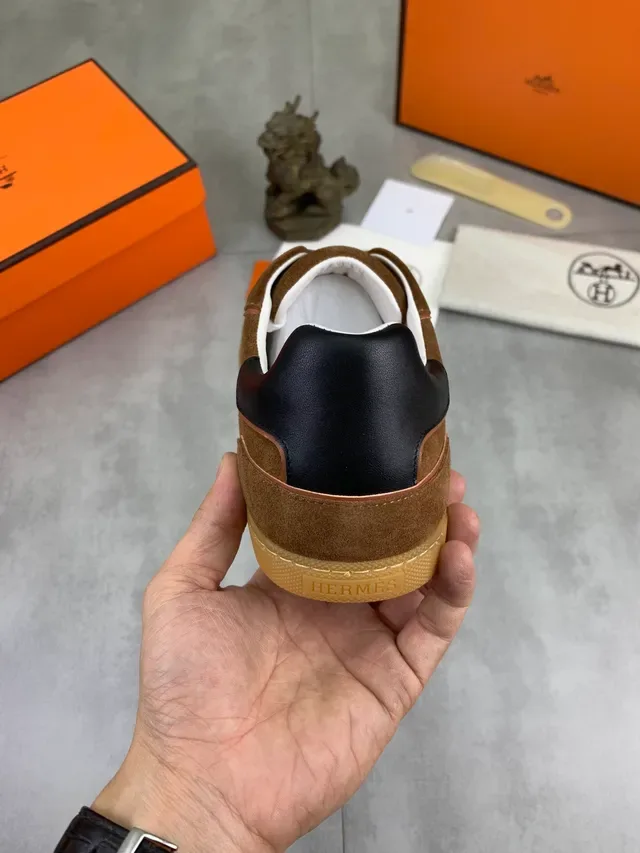 Hermès Oran স্নিকার বাদামি সুয়েড সাদা লেস লাইফস্টাইল স্নিকার 3