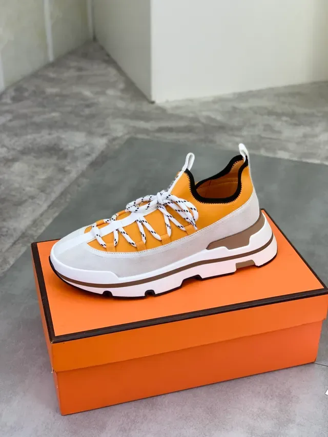 Hermès Zapátilla Híbrida Slip-On Naranja y Blanco 4