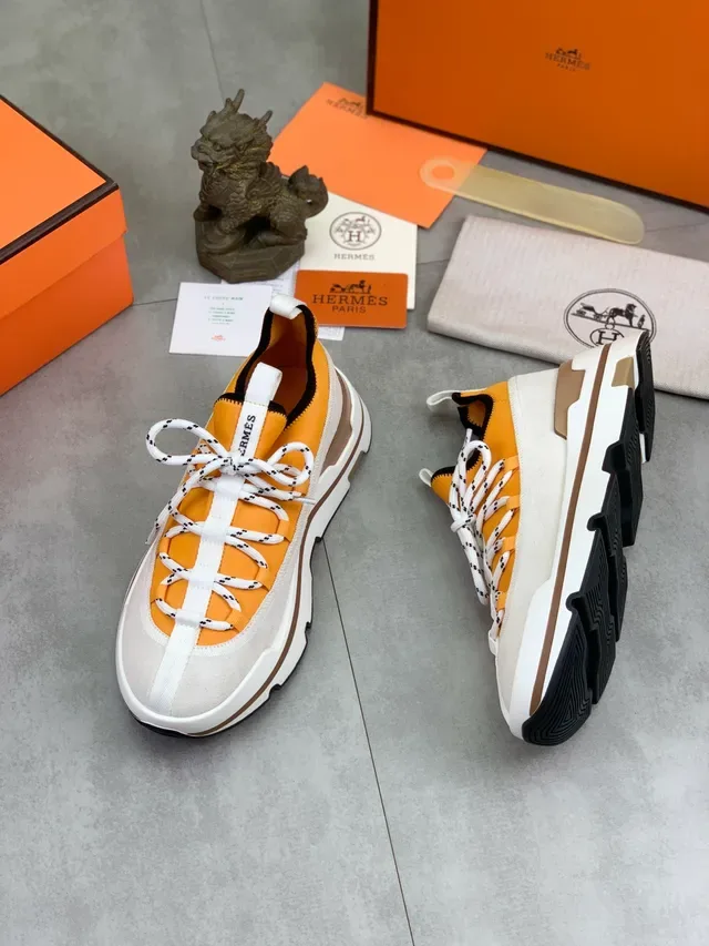 Hermès Zapátilla Híbrida Slip-On Naranja y Blanco 5