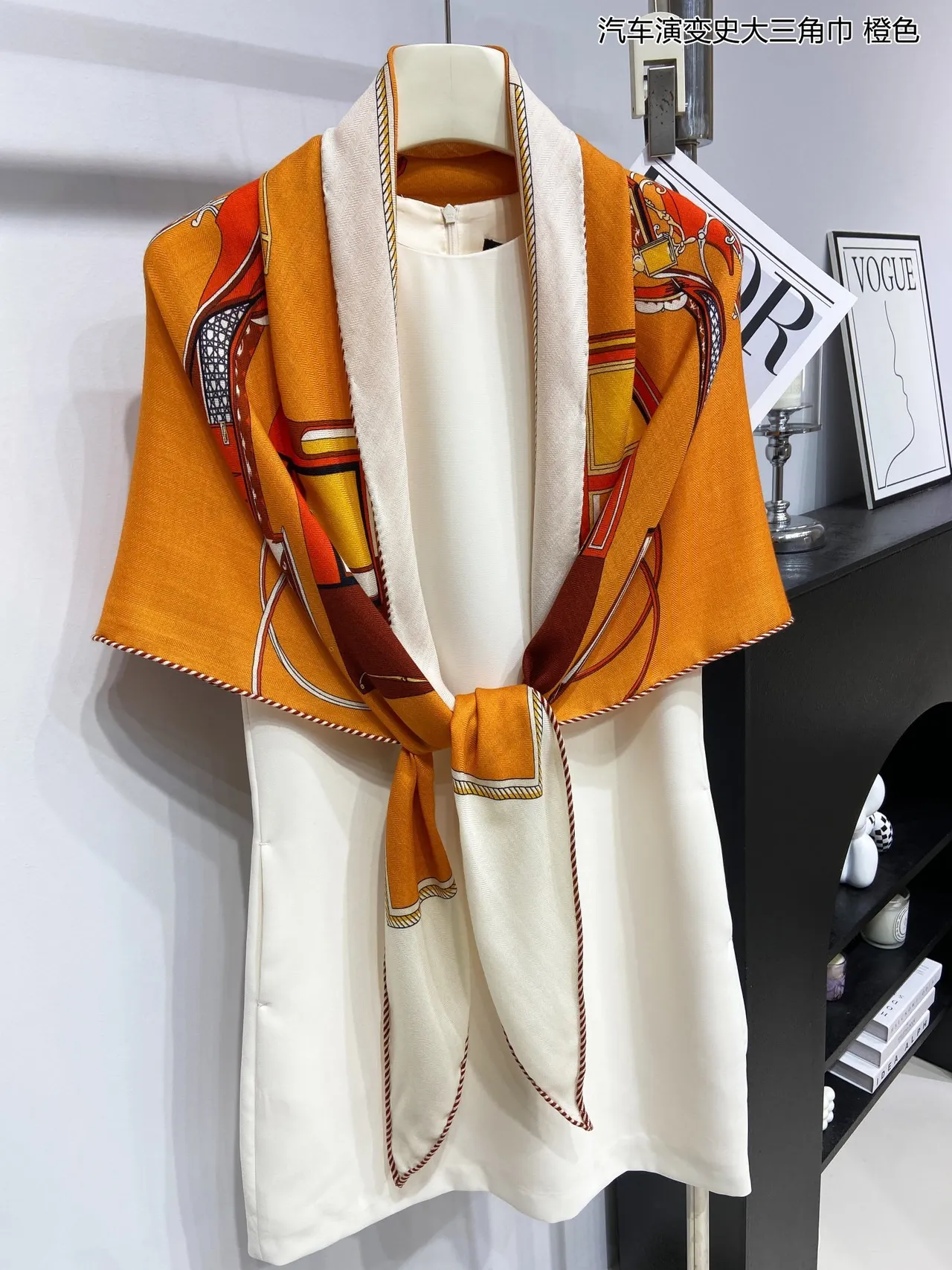 Hermès Orange Brown Printed Geometric Lattice Silk Scarf 7