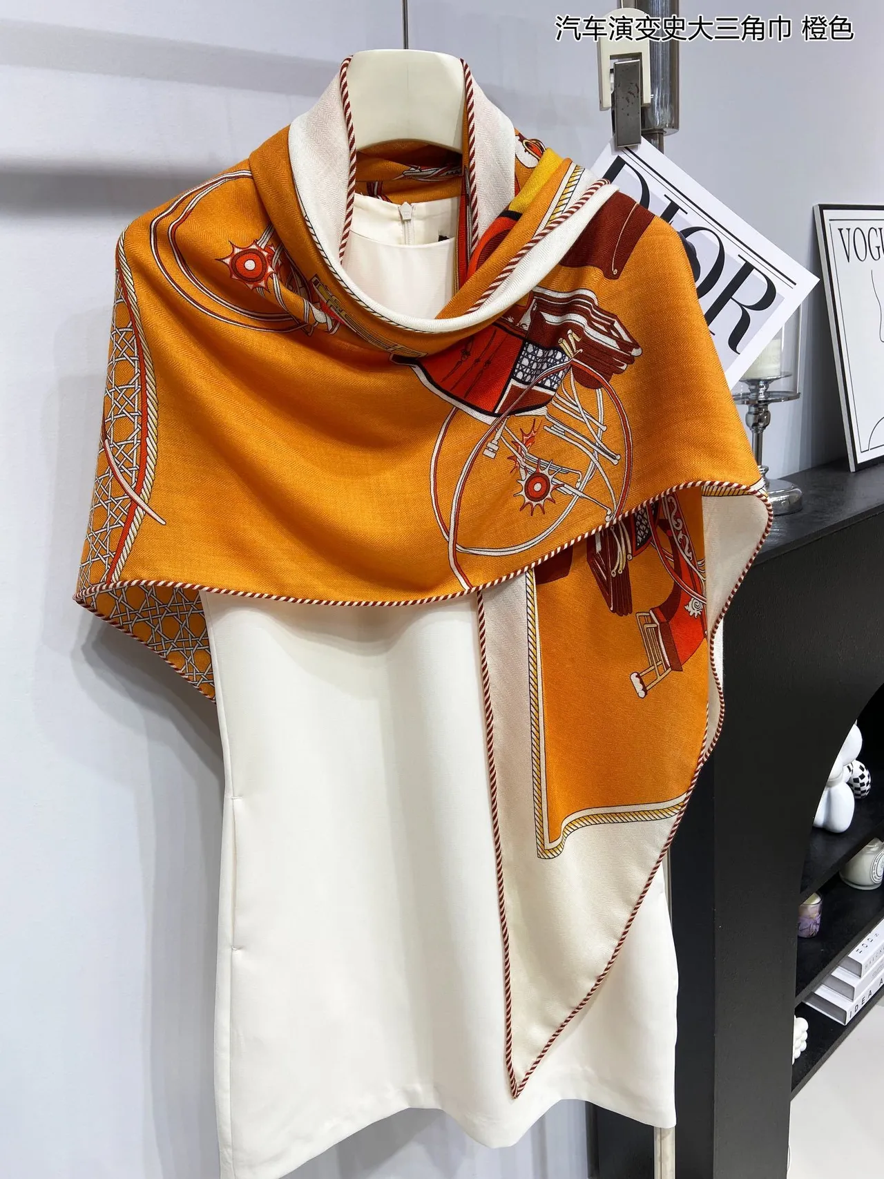 Hermès Orange Brown Printed Geometric Lattice Silk Scarf 8