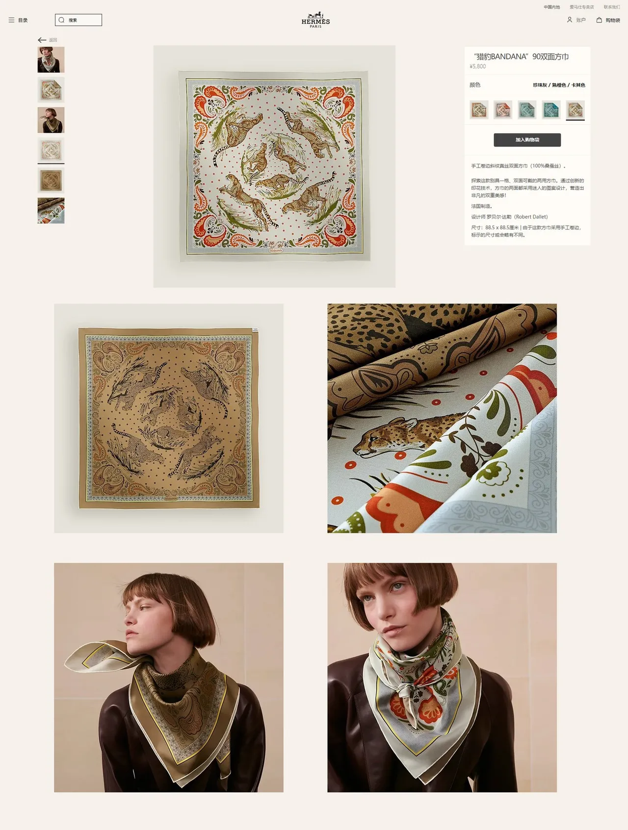 Hermès Écharpe de Soie Imprimée avec Léopard et Paisley 3