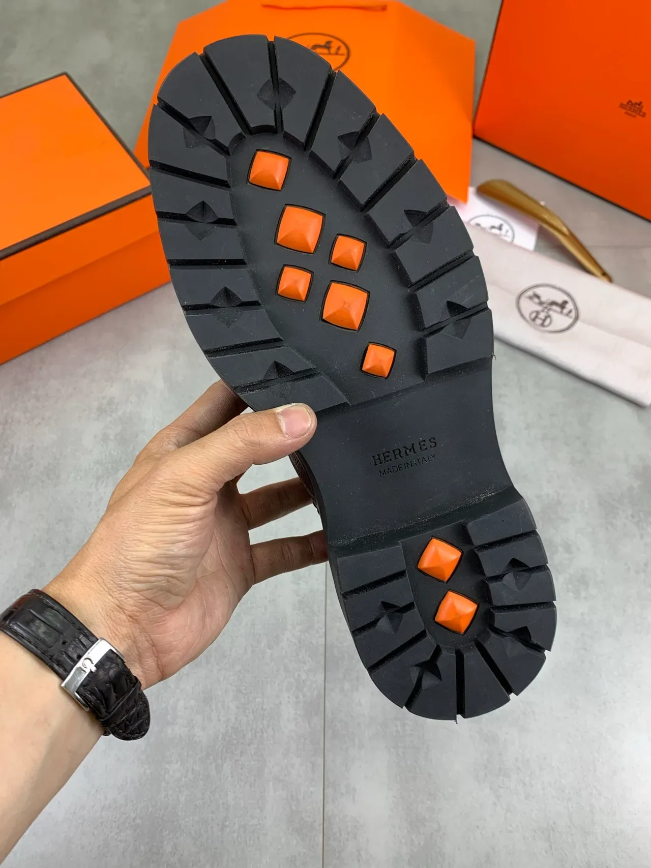 Hermès Sellier भूरे काले कैप टो बनावट त्वचा ऑक्सफोर्ड जूते 4