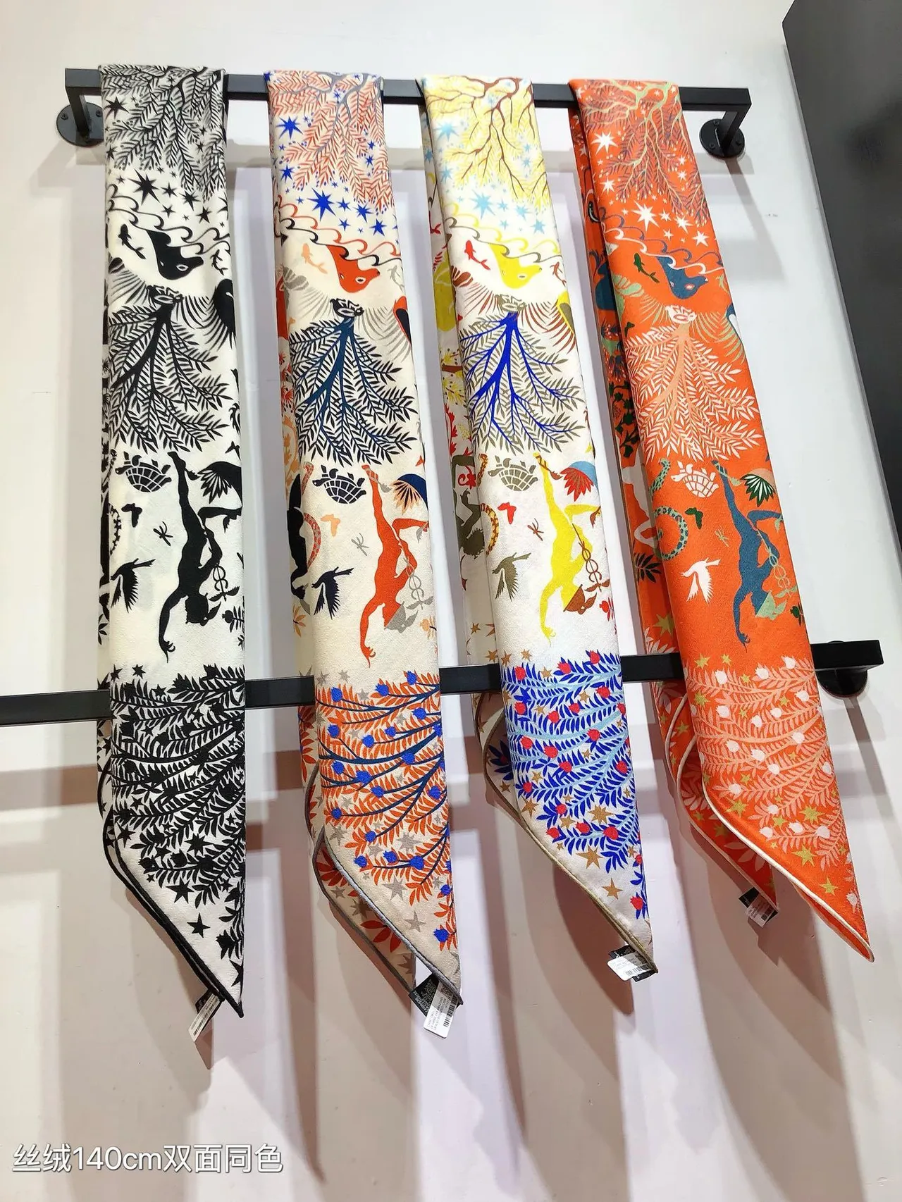 Hermès White Black Botanical Print Figural Silhouette Motif Silk Scarf 4