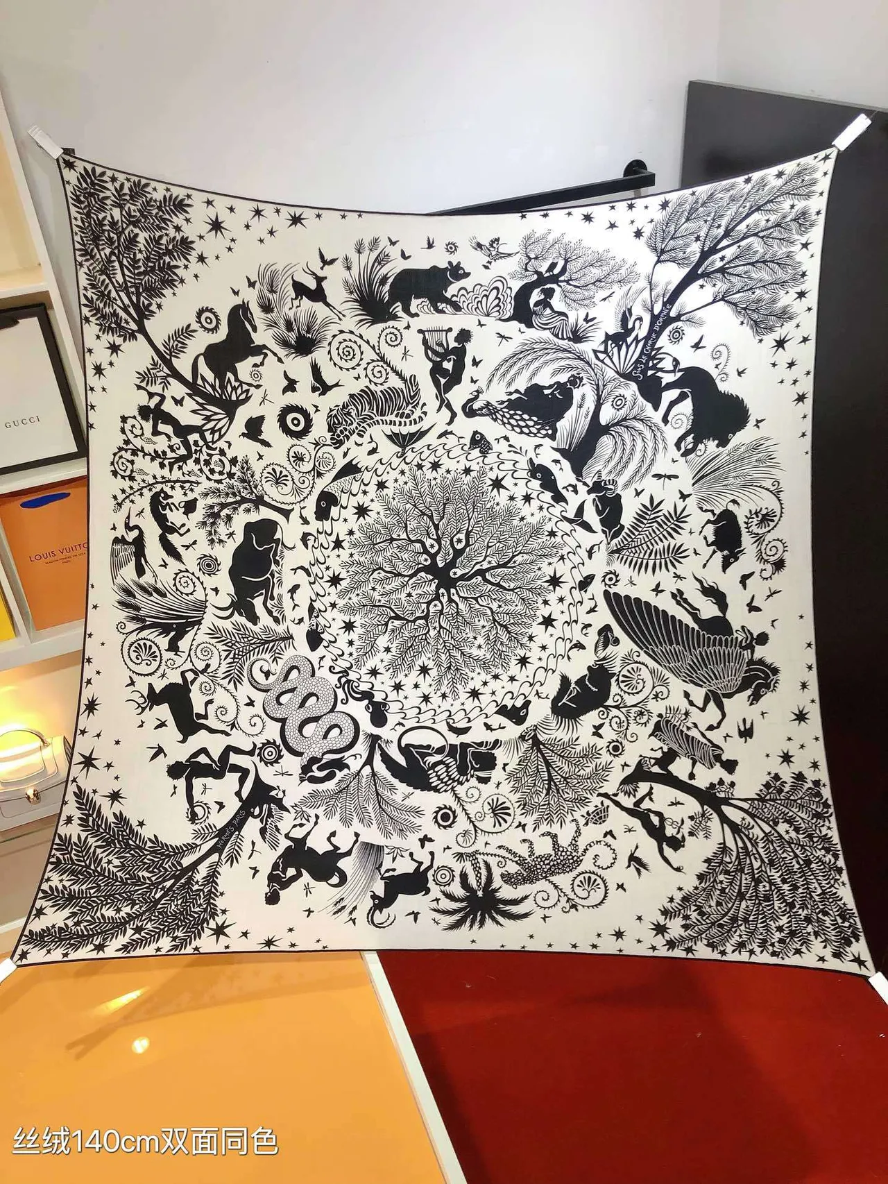 Hermès White Black Botanical Print Figural Silhouette Motif Silk Scarf 5