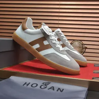Hogan White Brown Mixed-Material Upper Gum Sole Lifestyle Sneakers