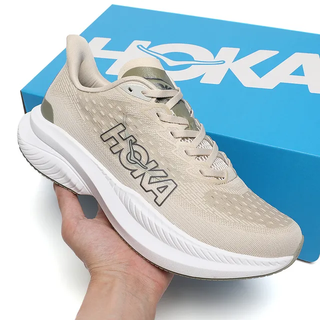 Hoka Mach 6 Beige and White Running Shoes 8
