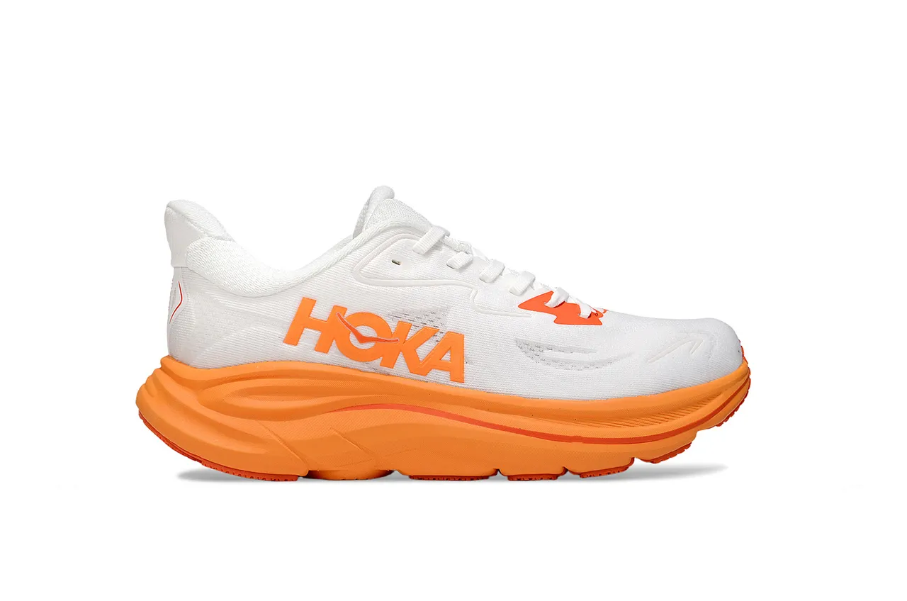 Hoka White Orange Maximalist Cushioned Sole Engineered Knit Upper Running Shoes 2