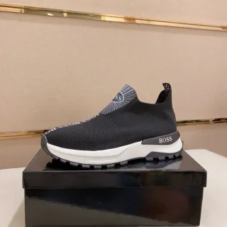 Hugo Boss Black White Knit Slip-On Chunky Sole Sneakers
