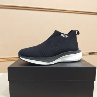 Hugo Boss Black White Knit Sock-Fit Upper Slip-On Construction Lifestyle Sneakers