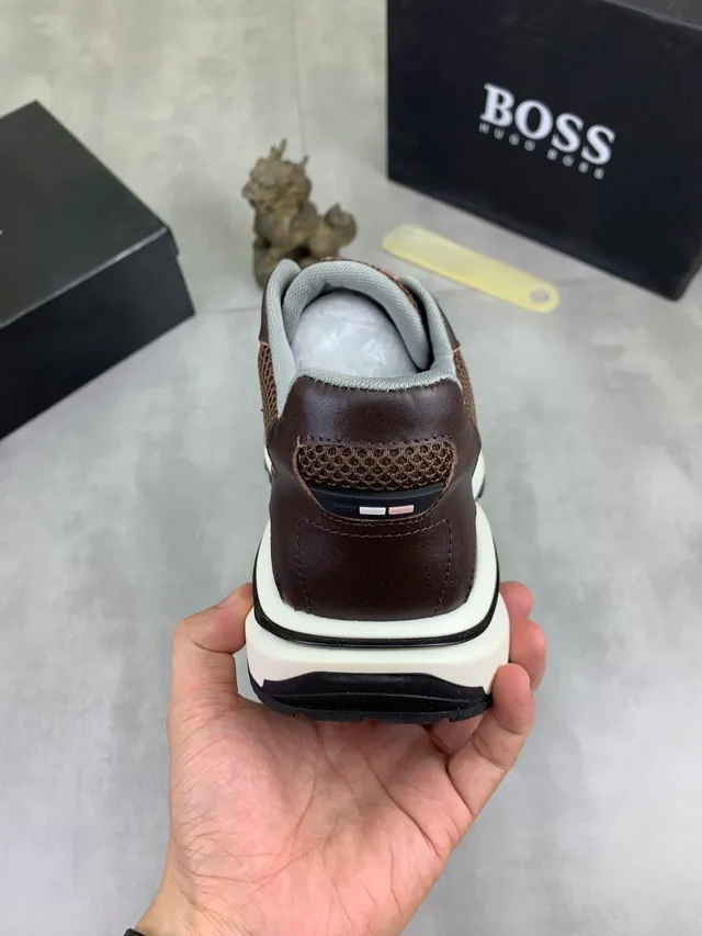 Hugo Boss Zapatilla Marrón de Cuero-Malla Gruesa 3
