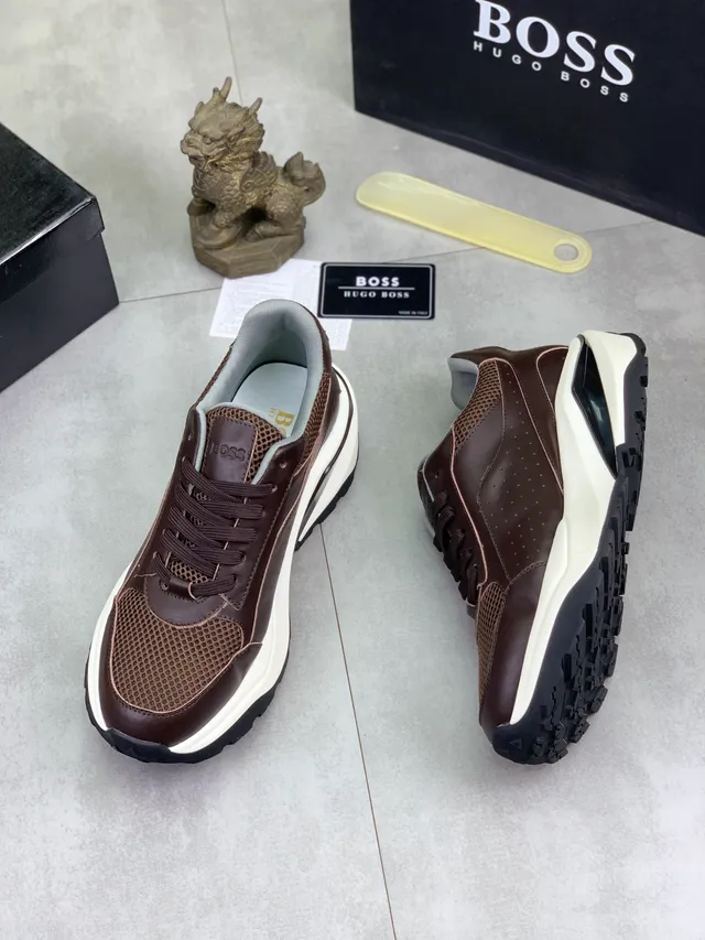 Hugo Boss Zapatilla Marrón de Cuero-Malla Gruesa 5