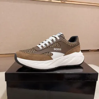 Hugo Boss Zapatillas Chunky Marrón y Blanco Monogrammed Textil Suede Overlays