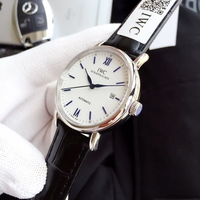 IWC Portugieser آلي وجه أبيض جلد أسود ساعة ميكانيكية 5