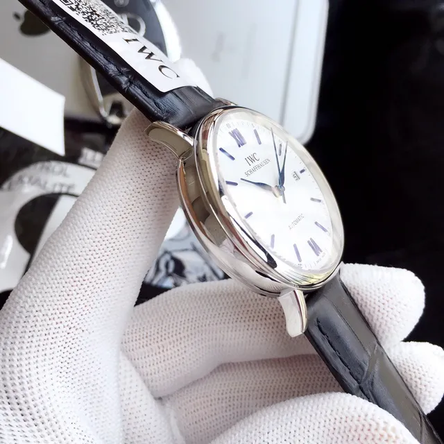 IWC Portugieser آلي وجه أبيض جلد أسود ساعة ميكانيكية 6