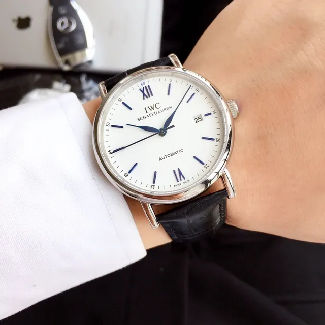 IWC Portugieser آلي وجه أبيض جلد أسود ساعة ميكانيكية 7