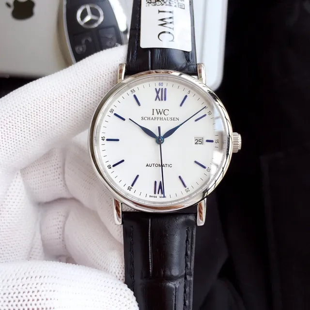 IWC Portugieser آلي وجه أبيض جلد أسود ساعة ميكانيكية 8