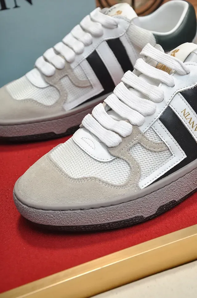 Lanvin White Black Mixed-Material Upper Side Stripe Branding Sneakers 3