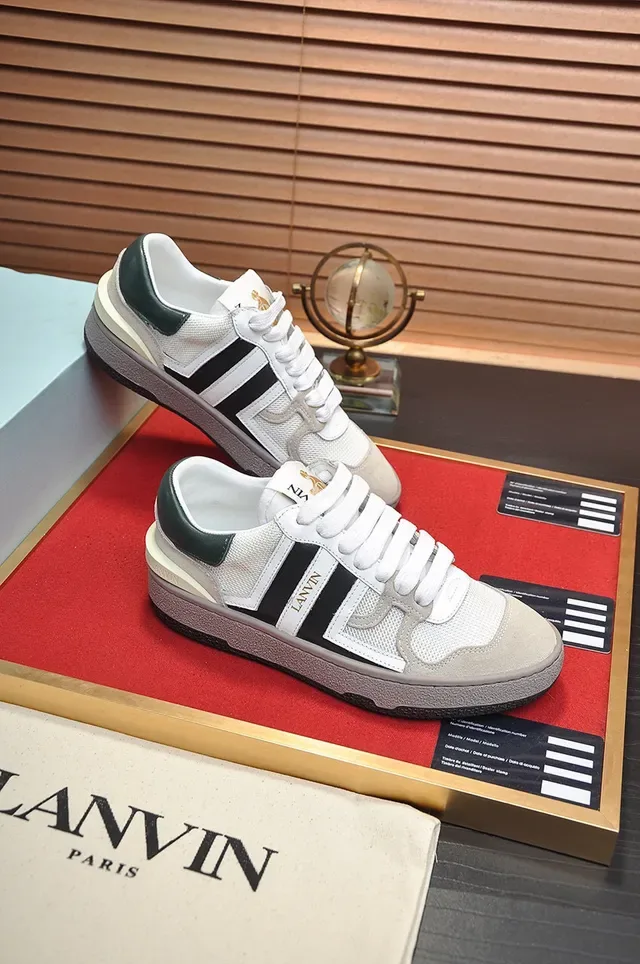 Lanvin White Black Mixed-Material Upper Side Stripe Branding Sneakers 5