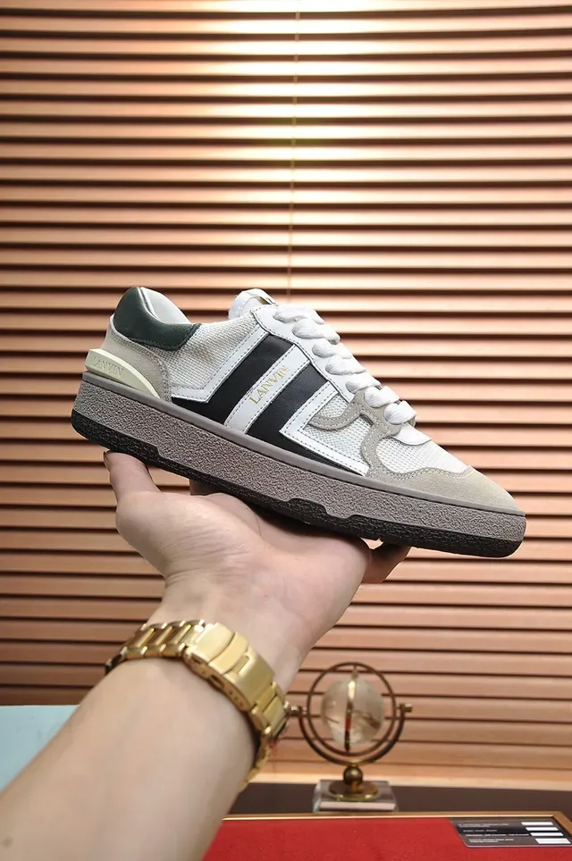 Lanvin White Black Mixed-Material Upper Side Stripe Branding Sneakers 7