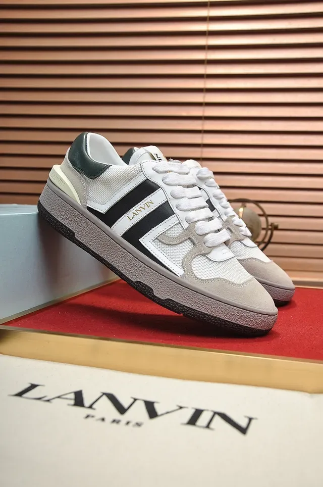 Lanvin White Black Mixed-Material Upper Side Stripe Branding Sneakers 8