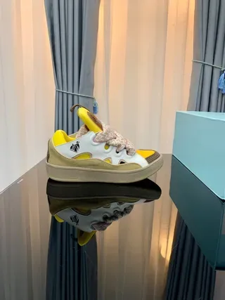 Lanvin Amarelo Branco Híbrido Fecho de cadarço e tira Camadas Sintéticas Superposições Estilo de vida Tênis 3