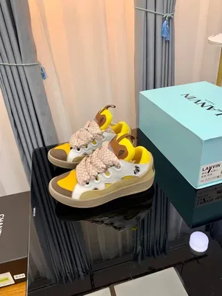 Lanvin Amarelo Branco Híbrido Fecho de cadarço e tira Camadas Sintéticas Superposições Estilo de vida Tênis 5