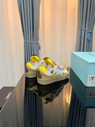 Lanvin Amarelo Branco Híbrido Fecho de cadarço e tira Camadas Sintéticas Superposições Estilo de vida Tênis 6