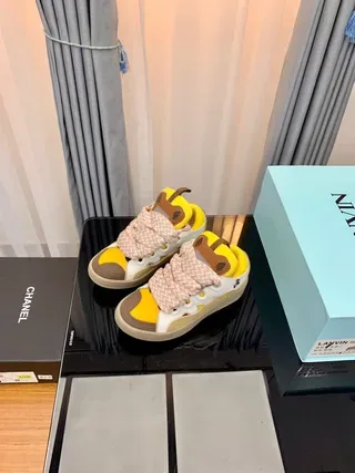 Lanvin Amarelo Branco Híbrido Fecho de cadarço e tira Camadas Sintéticas Superposições Estilo de vida Tênis 7