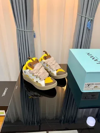 Lanvin Amarelo Branco Híbrido Fecho de cadarço e tira Camadas Sintéticas Superposições Estilo de vida Tênis 9
