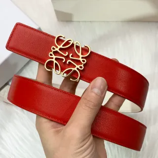 Loewe Anagram Belt Red Gold Smooth Buckle Leather Belt