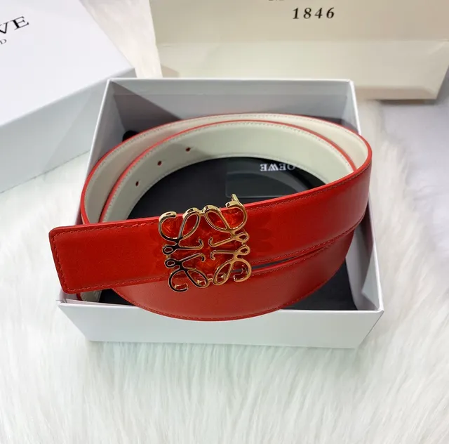 Loewe Anagram Ceinture Rouge Or Attache Lisse Cuir 5